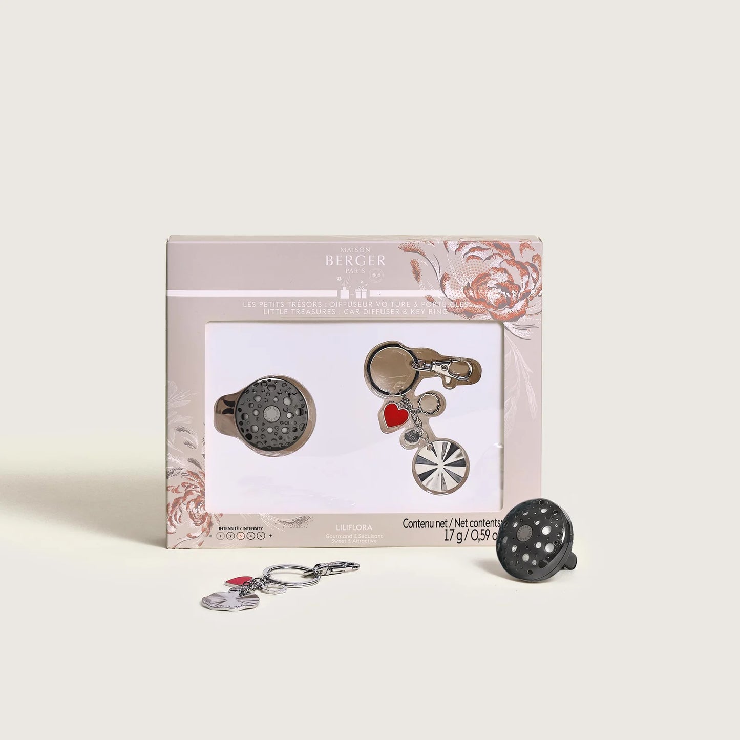 Cofre Los Pequeños Tesoros Ophelia DIFUSOR DE COCHE & llavero Argent/Gun Metal